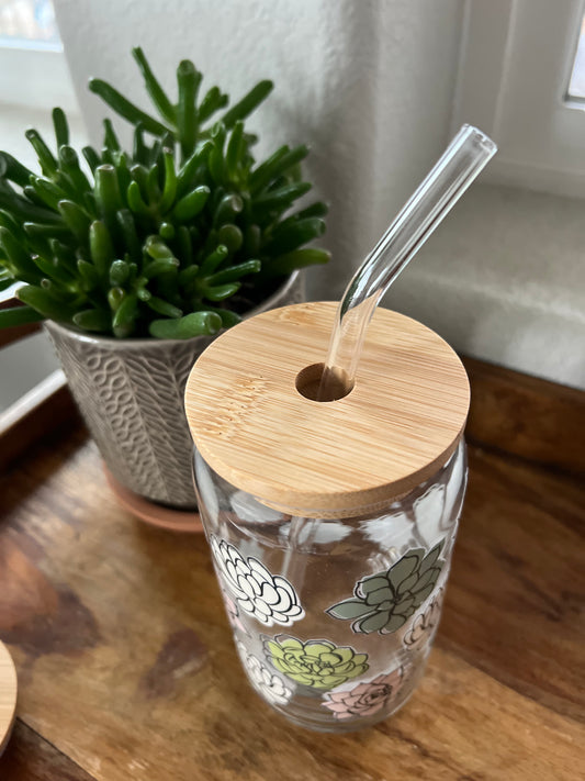 Bamboo lid and Glass Straw