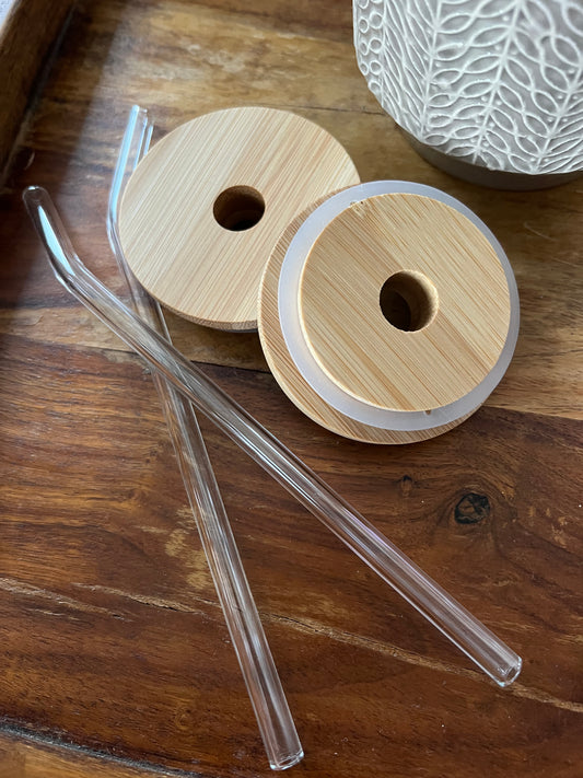 Bamboo lid and Glass Straw